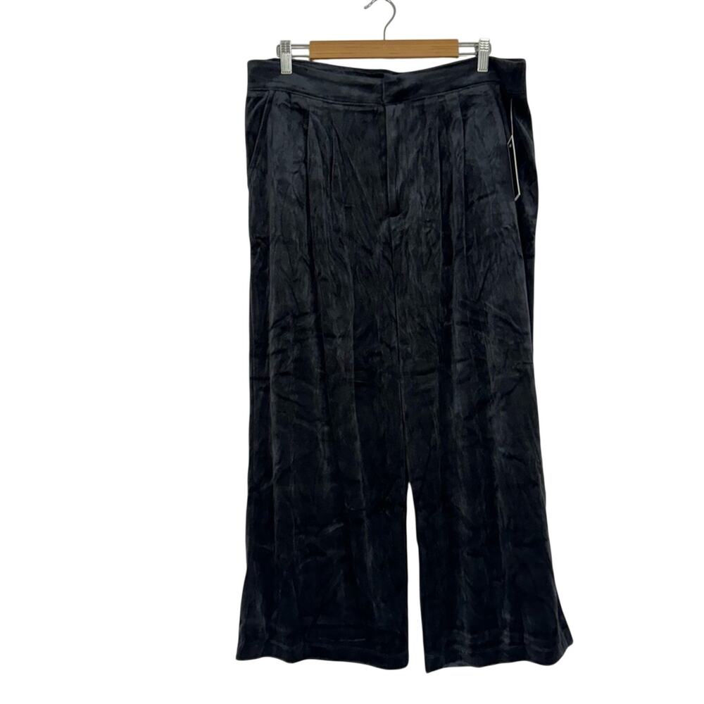 Juicy Couture Black Velvet Wide Leg Trouser Dress Pants Womens XL Cropped Fall